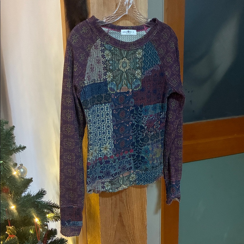 Gorgeous NWOT natural life Patchwork waffle thermal Long Sleeve Top S 🌻